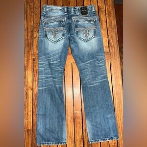Rock Revival Mens Denim Blue Jeans 34" x 32 Victor Straight Leg Distressed